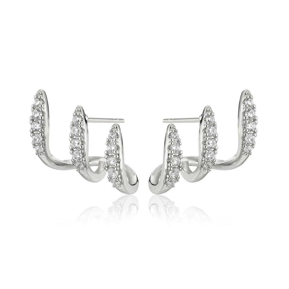 ZAKOL 2pcs Elegant Cubic Zirconia Three-Claw Earrings for Women