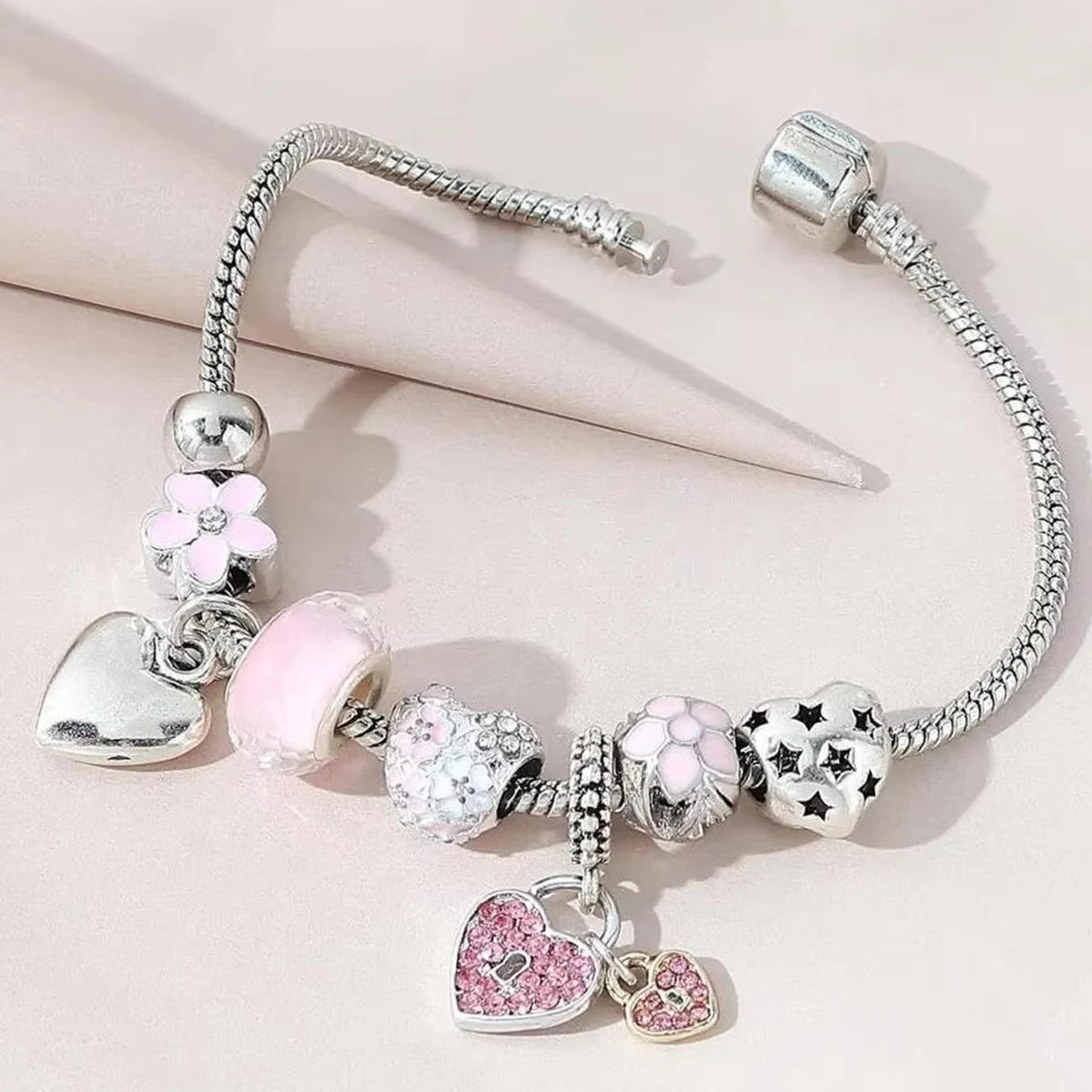 1PC Women's Fashion Multi Element Beaded Love Pan Family Bracelet