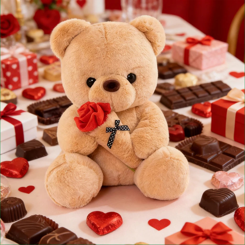 Cute Rose Bear Plush Toy Stuffed Animal Doll Romantic Gift for