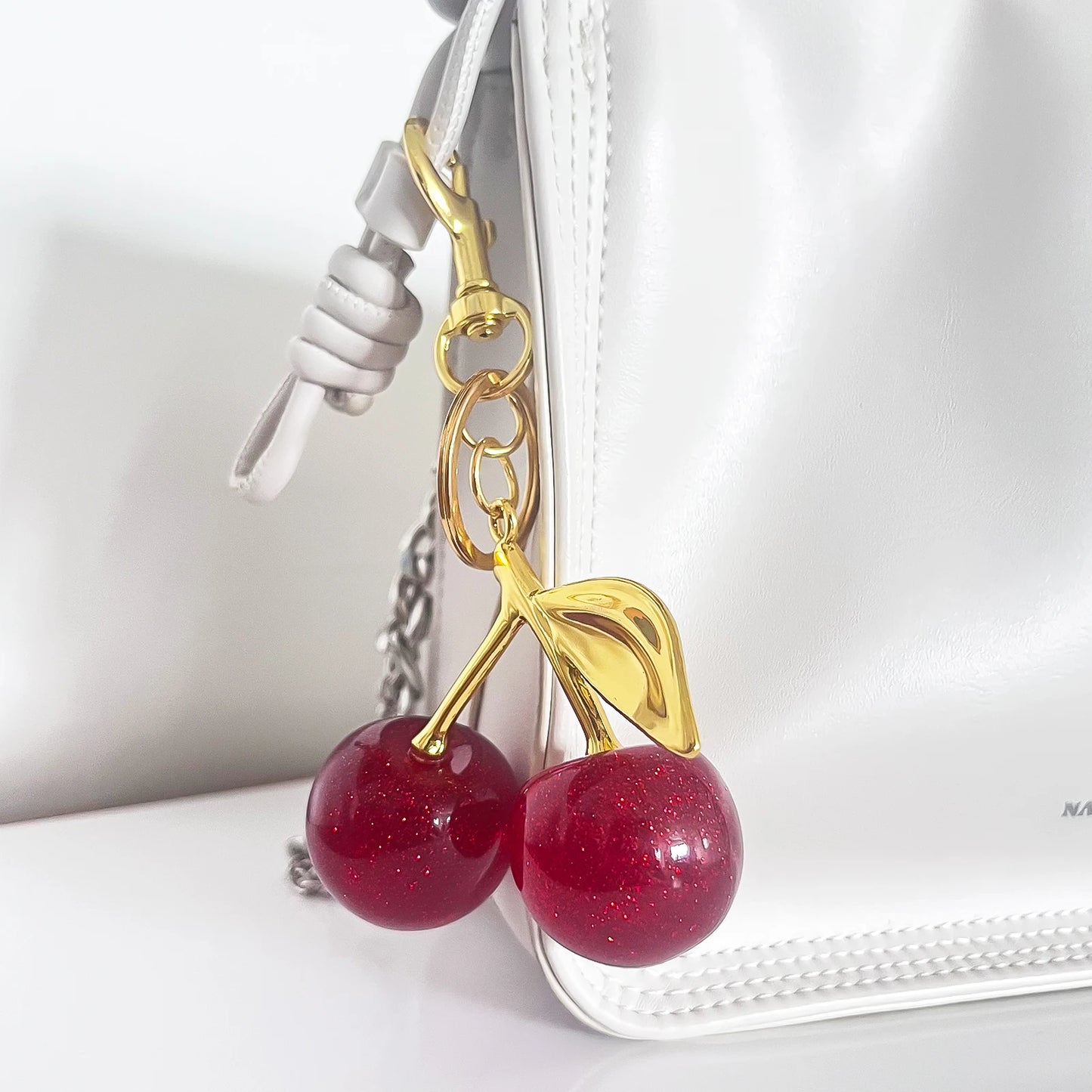 Fashion Delicious Red Cherry Keychain Summer Fruits Cherries Pendant