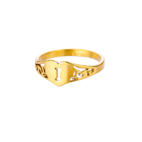 Fashion Hollow Initial Letter Heart Rings For Women Gold Color