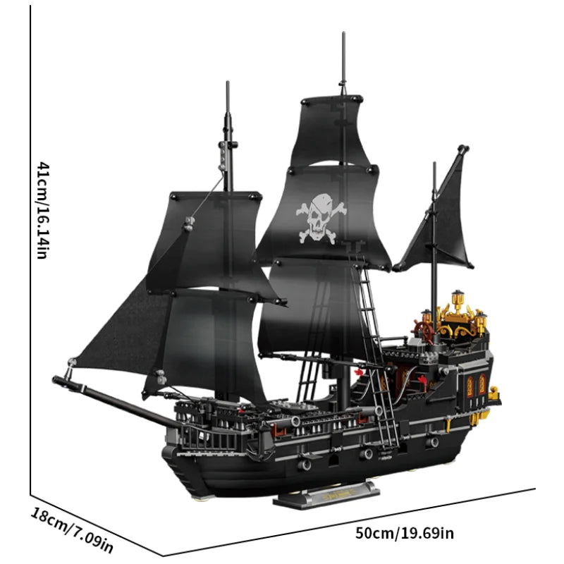 1424PCS Black Pirate Ship Building Blocks Skeleton Ghost Boat Model