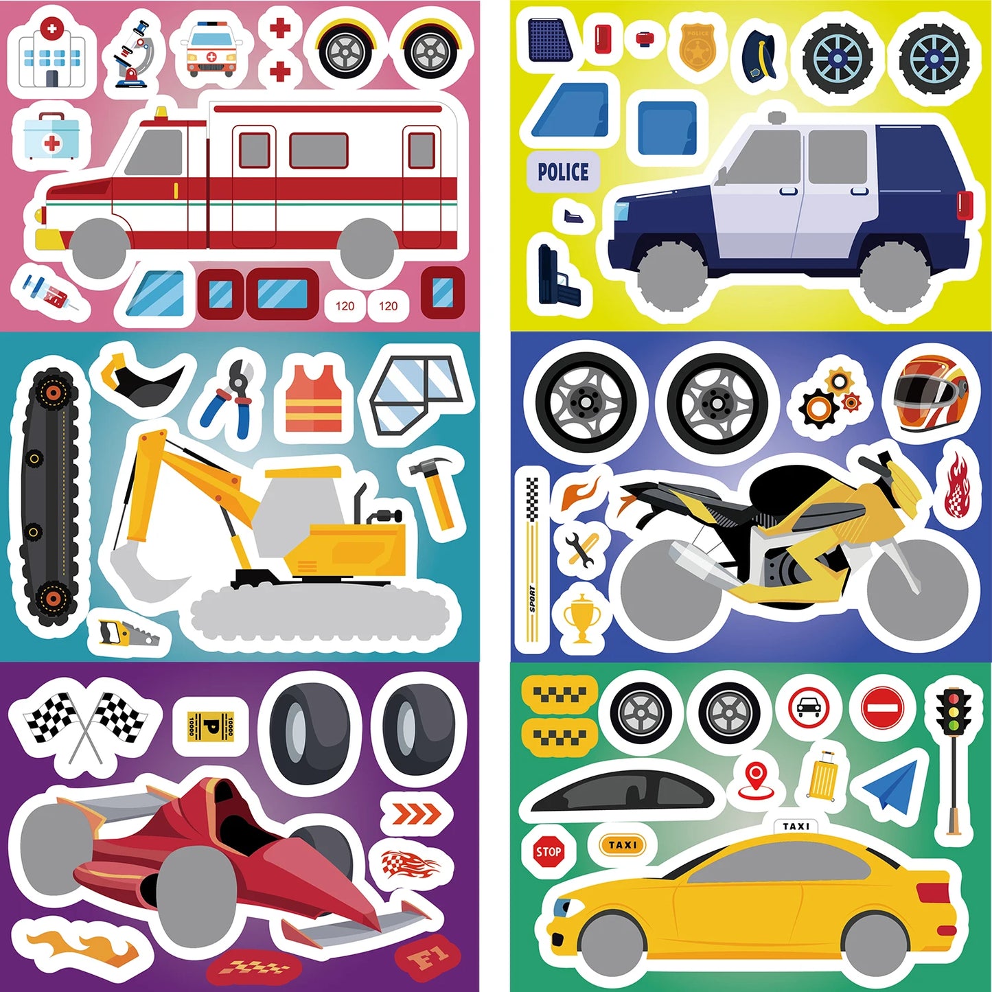 8/16/24Pcs Fire Truck Ambulance Puzzle Stickers Gifts Decoration DIY