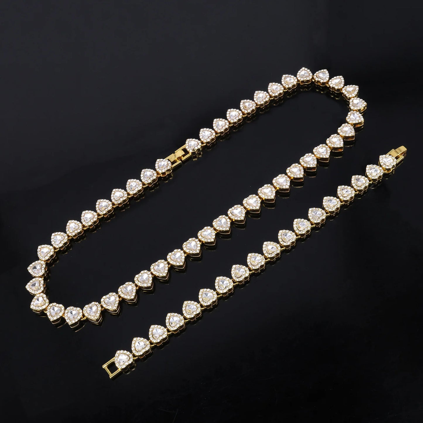 ZAKOL 45CM New Hip Hop Tennis Chain Bracelet Necklace Shiny Heart