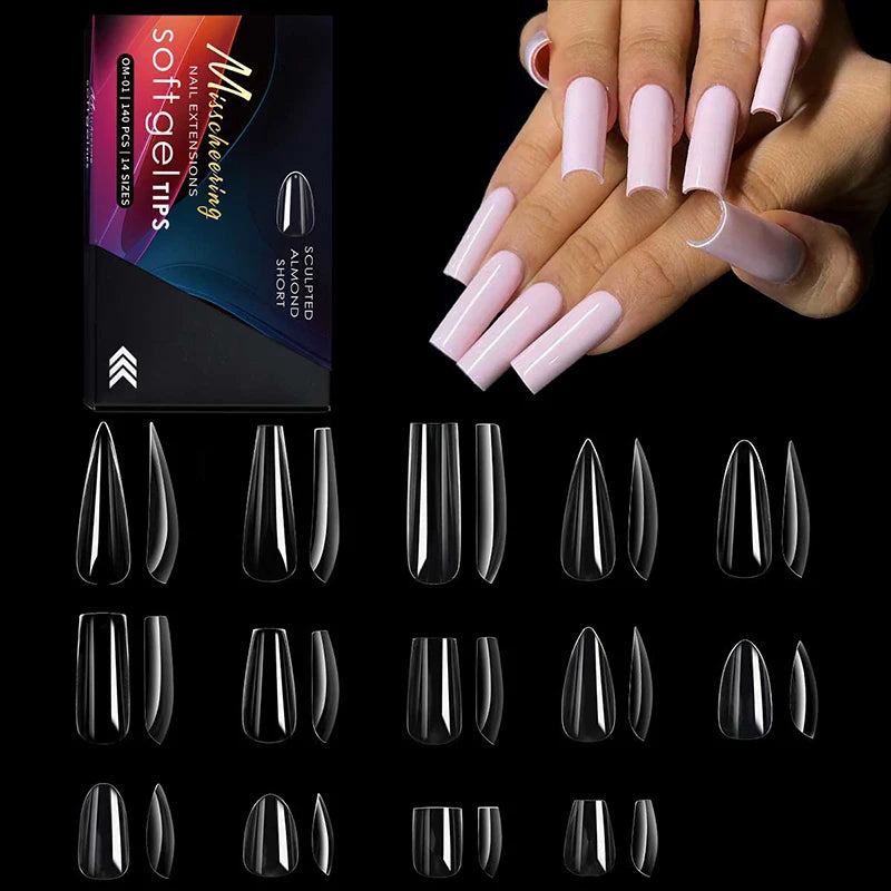 120/140pcs Exquisite box set Almond False Nail Tips Clear Matt Soft