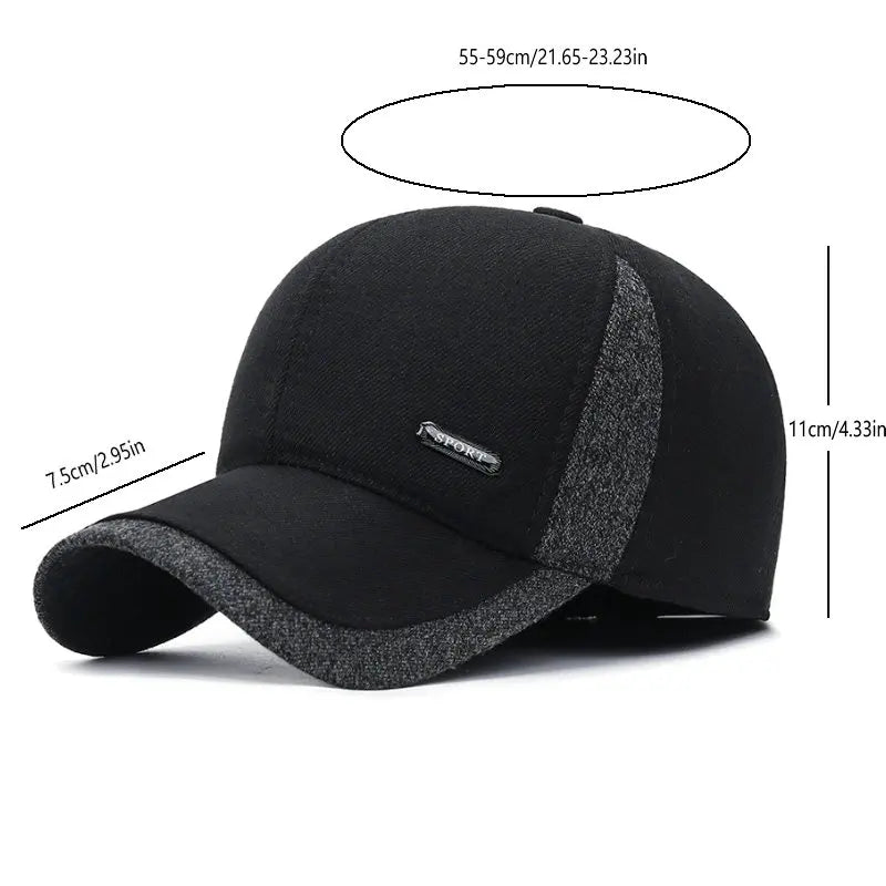 Auturnn Thick Warm Men Winter Baseball Cap With Ear Flaps, Ideal