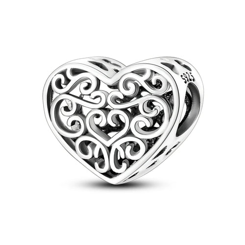 Charms Beads 925 Sterling Silver Tree of Life Peach Heart Sweet Love