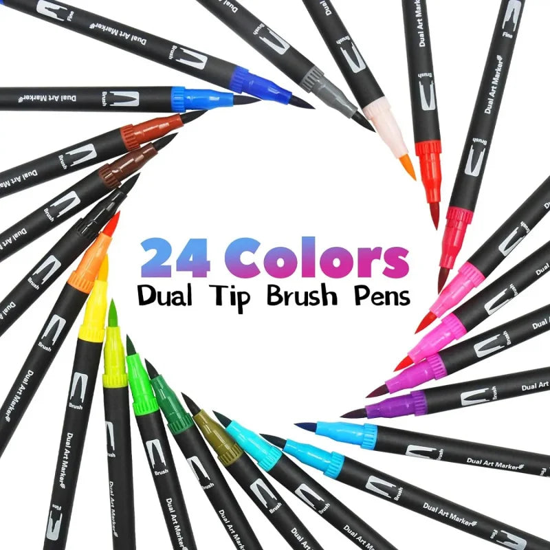 12-168 Colors Dual Brush Pens Art Markers Watercolor Fine and Brush