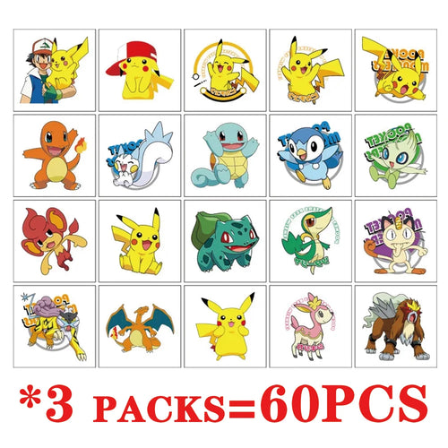 20PCS Pokemon Temporary Tattoo Stickers Children Pikachu Sticker Funny