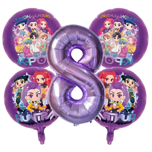 5pcs Kpop Demon Hunters Birthday Balloons Decoration Set Music Girl