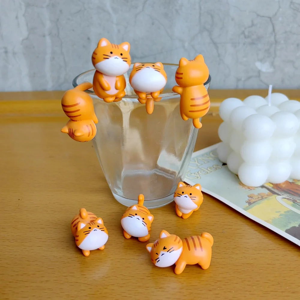 8pc Funny Cute Orange Cat Animal Car Decoration Pvc Craft Miniature