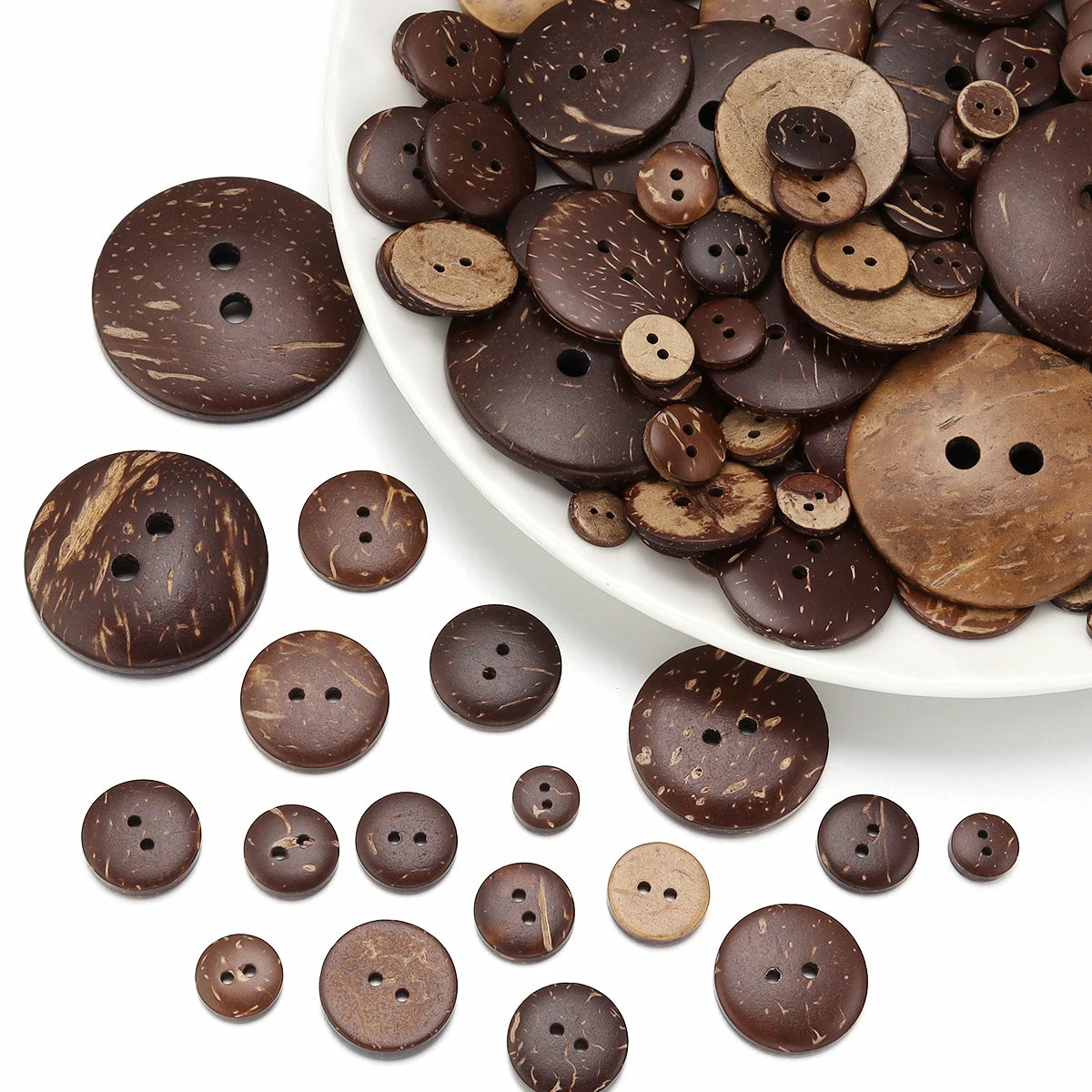 10-100Pcs Natural Coconut Shell Button Round 2-Holes Buttons for