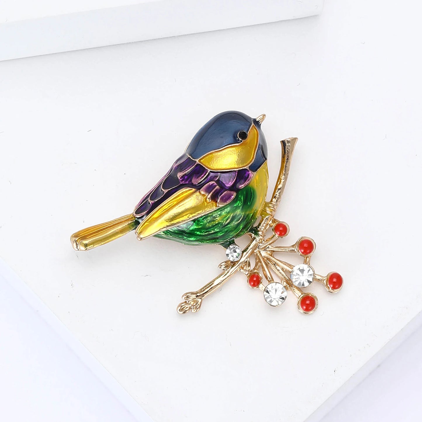 Trendy Enamels Birds Brooches for Women Unisex Animals Rhinestones