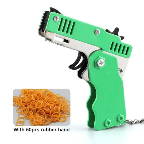 Metal Burst Rubber Band Toy - Mini Folding Launcher Toy With Keychain