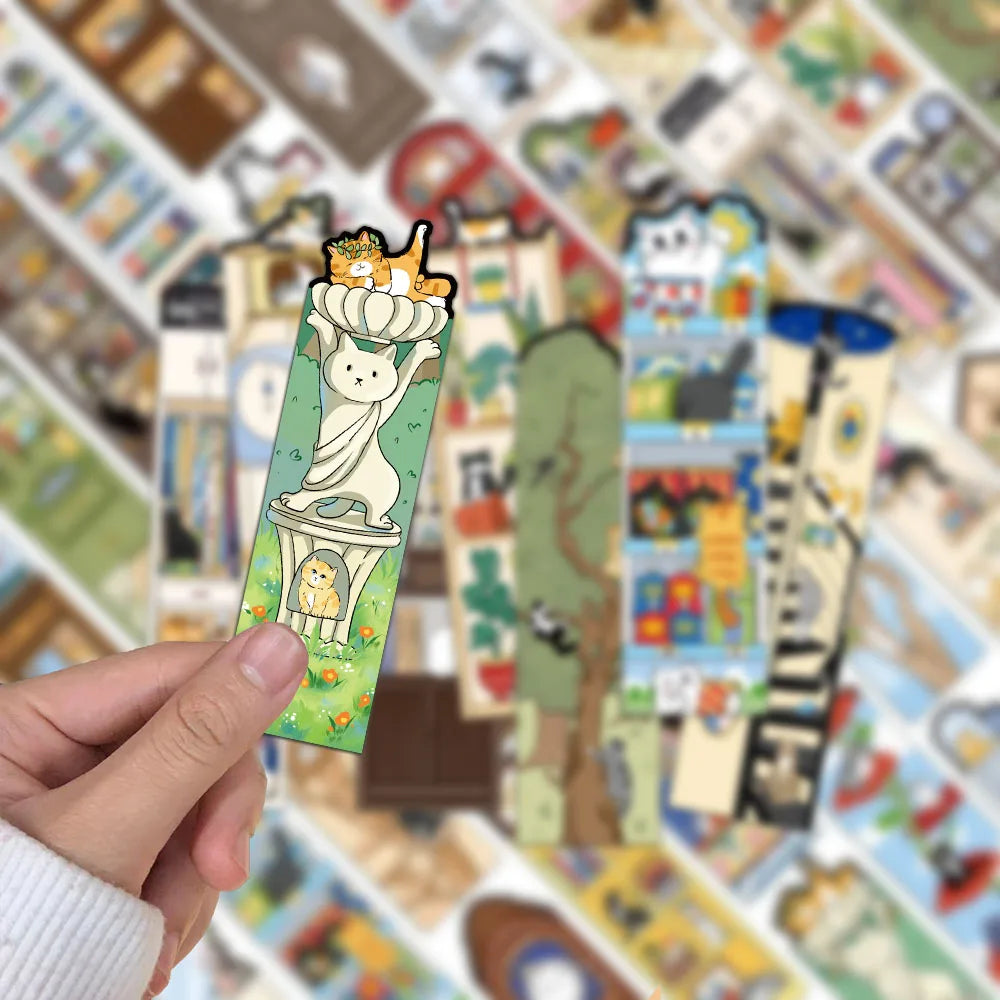 30PCS Cat Scene Bookmark Cartoon Cute Reading Page Book Label