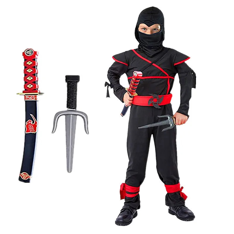 Red Ninja Costume Boy Halloween Japanese Samurai Costume Kid Ninja