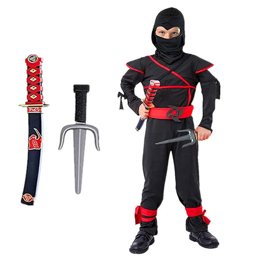 Red Ninja Costume Boy Halloween Japanese Samurai Costume Kid Ninja