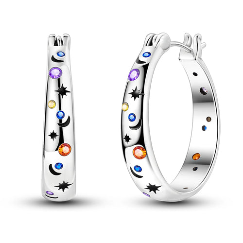 925 Sterling Silver Colored Zirconium Stars Hoop Earrings For Women