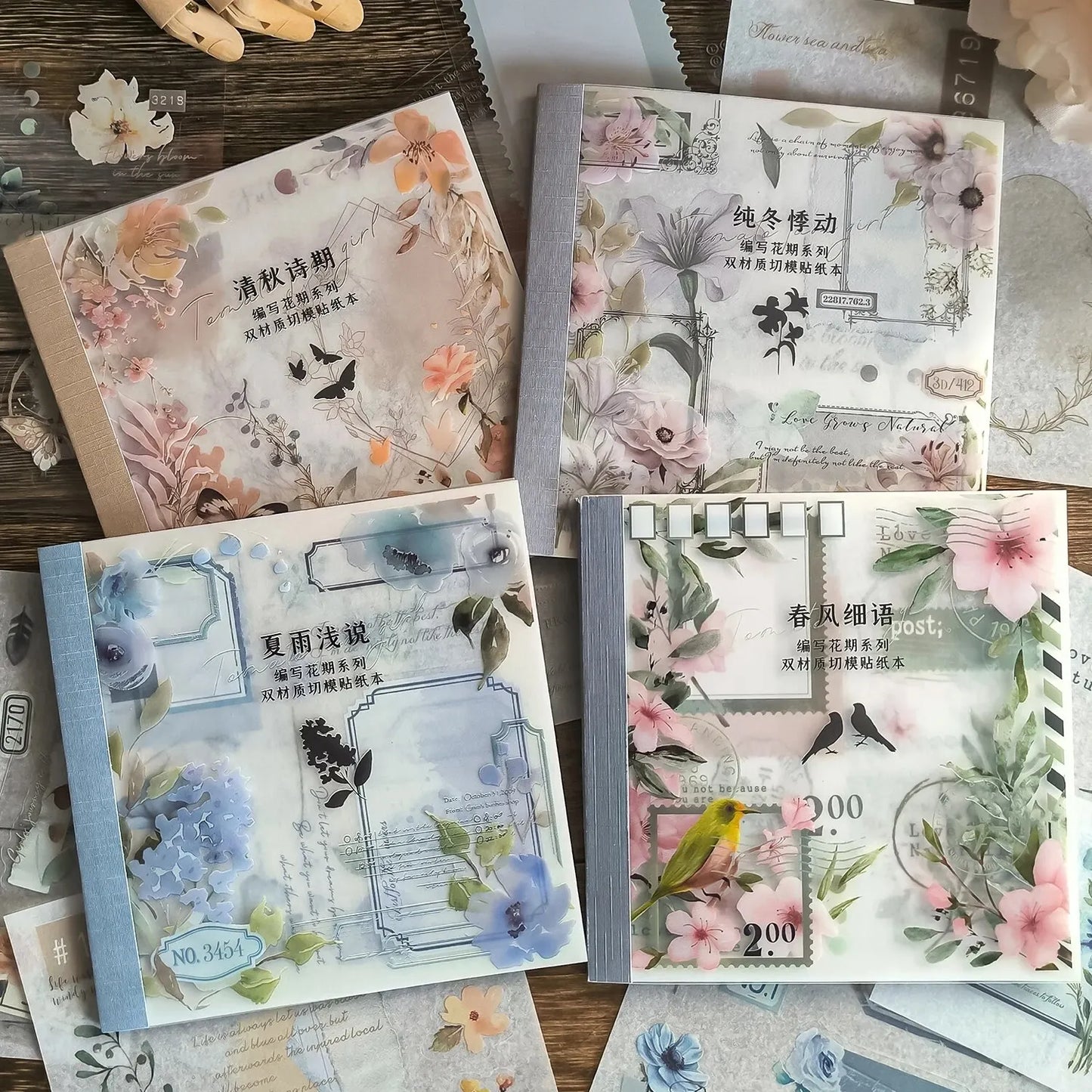 4Style 20pcs/book INS Floral Sticker Book Four Seasons Theme Cutting