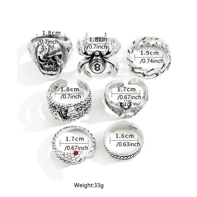 2023 Gothic Skeleton Unisex Ring Set Punk Grunge Butterfly Frog Woman