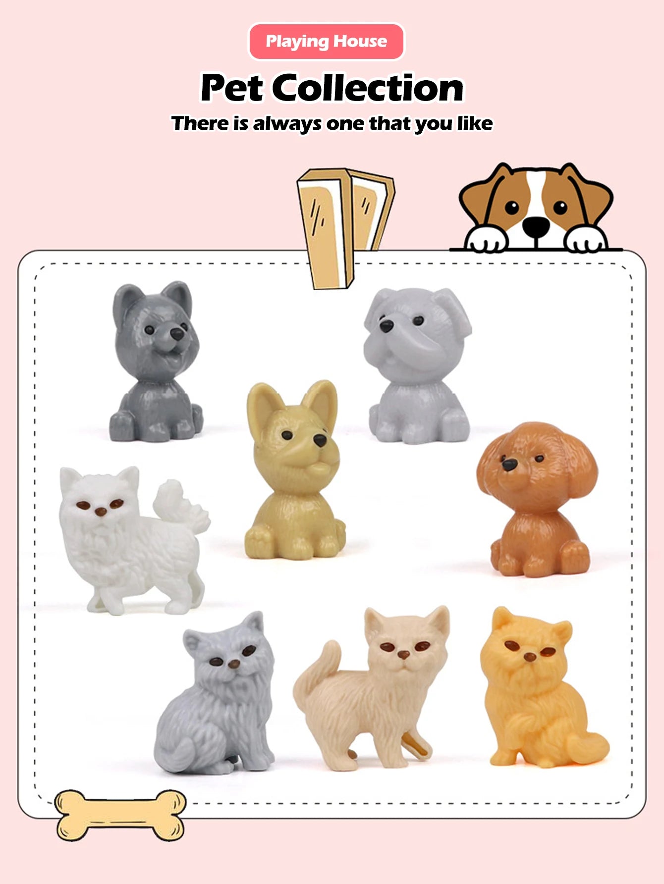8pcs/set Cute Dog Pet Basket Family Toys Dog Doll Set Dog Cage Toys