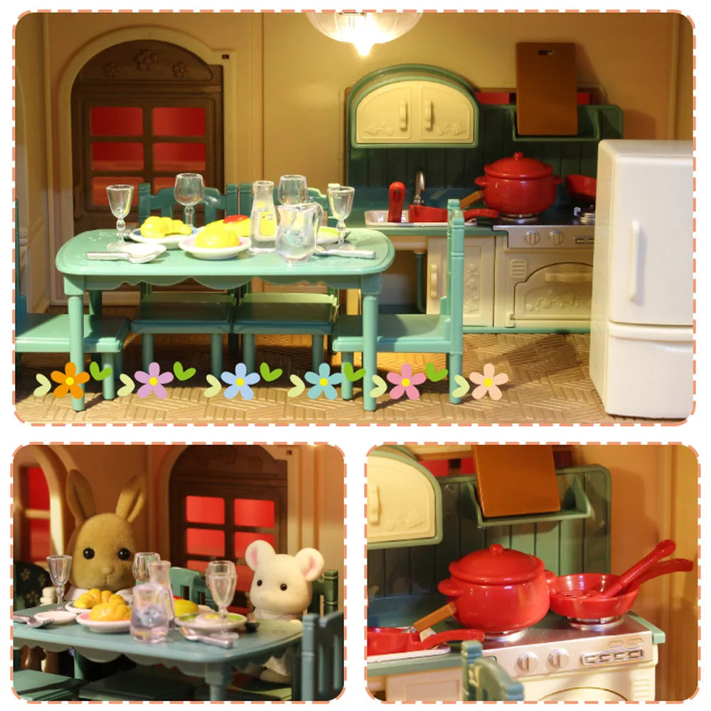 1:12 Miniature Furniture Forest Family Kitchen Toy Dining Table