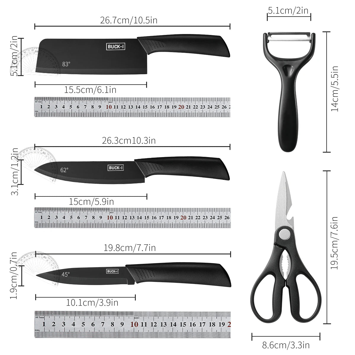 3/5pcs Kitchen knife set, high-grade black steel knife set Gift knife