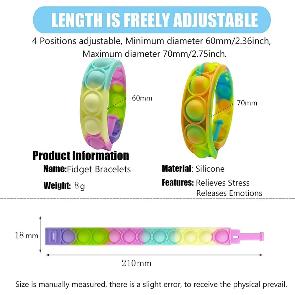 12PCS Fidget Toys Pop Bracelet Party Favors Bubble Bracelets Push