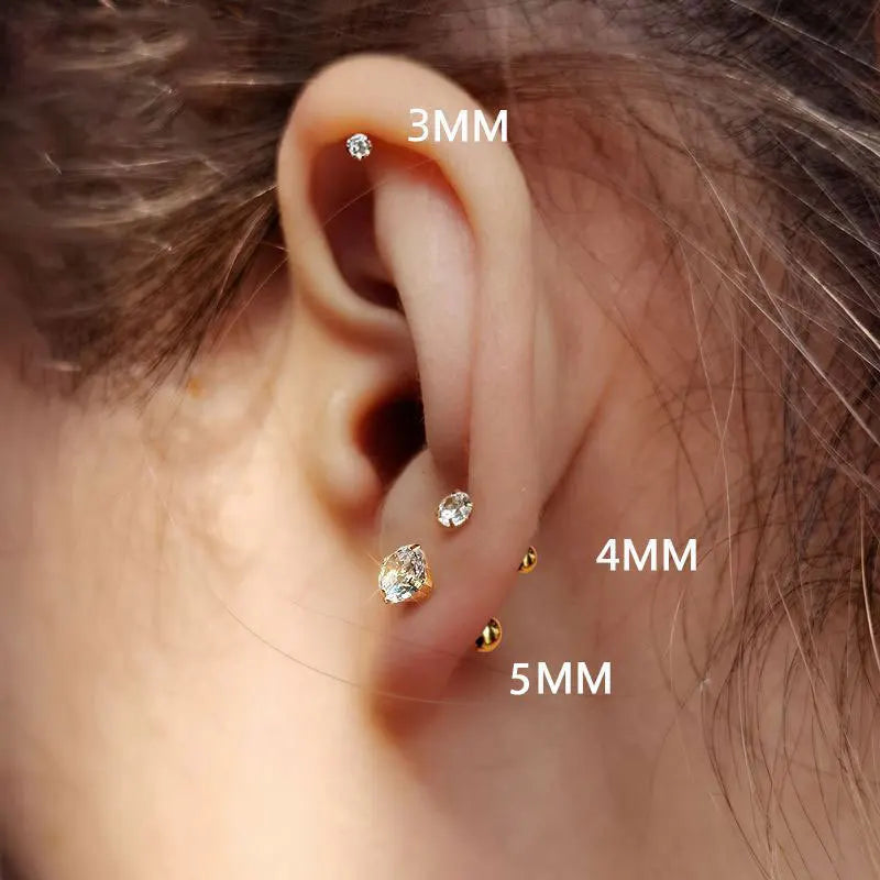 3Pairs Classic Round Cubic Zirconia Stud Earrings For Women Stainless
