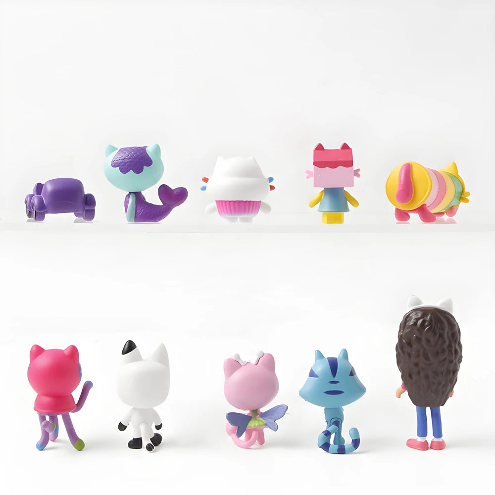 NEW 10pcs Gabby Dollhouse Anime Figure Toy Smiling Car Cat Hug Gaby