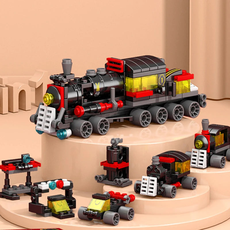 NEW DIY 6in1 Train Track Robot Helicopter Vehicle Building Blocks Kit