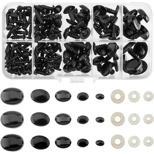 1 Box Safety Eyes and Noses Plastic Craft Doll Eyes with Washers Oval