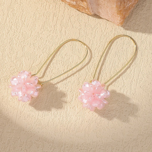 2PC Women's Fashion Trend DIY Pearl Petal Ball Earrings Outdoor Travel