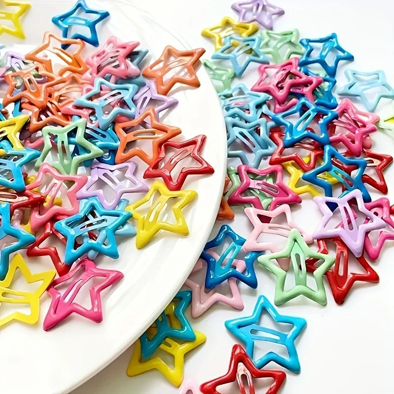 10pcs/30pcs Cute Hollow Star Hair Clips Vibrant Colorful Snap Design