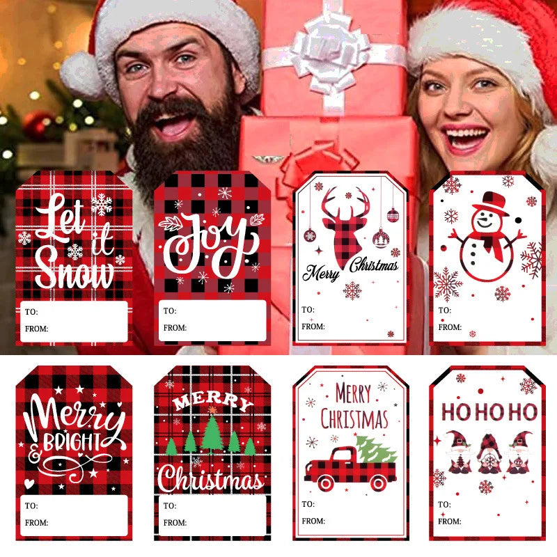 100Pcs Christmas Tags Labels, 8 Design Self Adhesive Gift Stickers