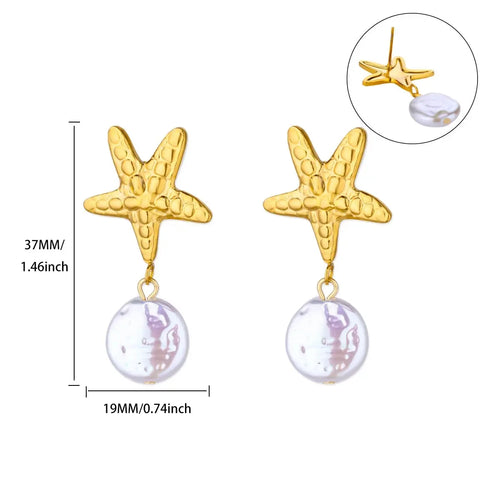 Vintage Summer Starfish Stainless Steel Stud Earrings For Women Simple