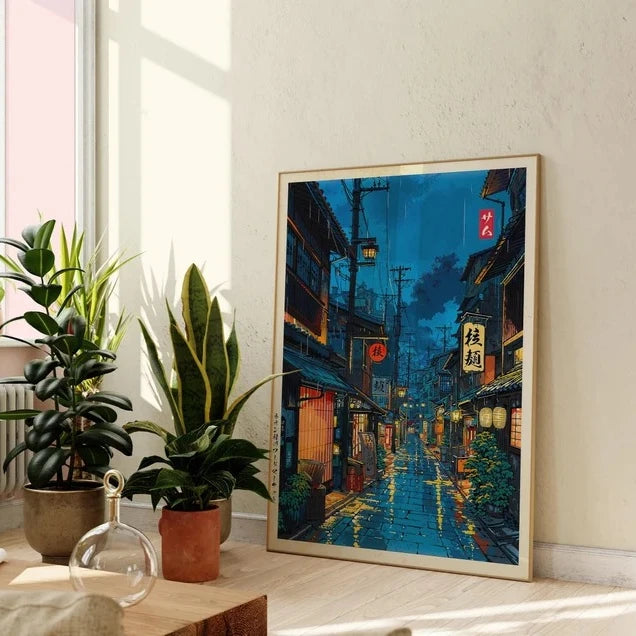 Japanese Tokyo Teahouse Cartoon Canvas Print Anime City Street Cafe