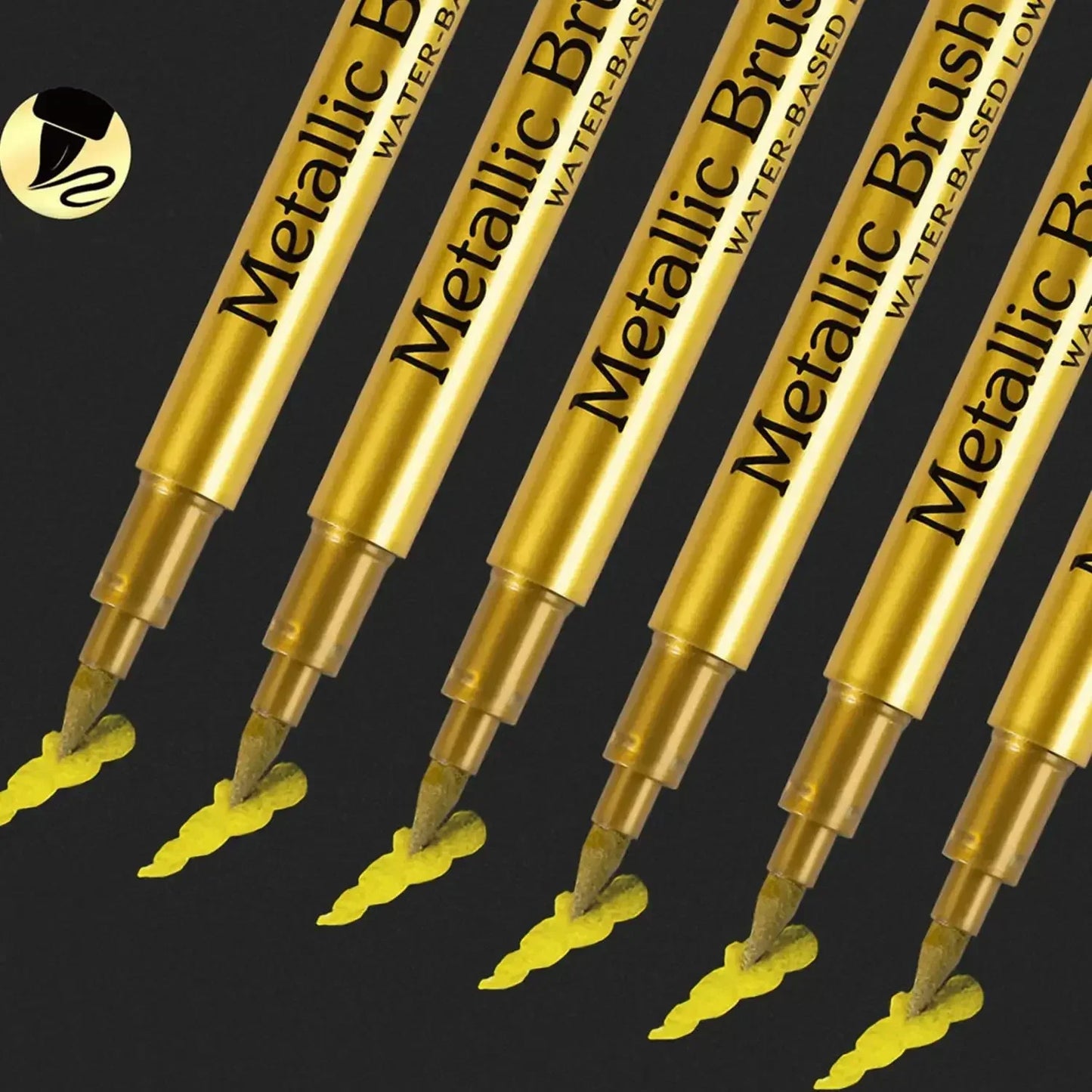 6Pcs Brush Metallic Paint Marker Pens Gold Silver Color Permanent Art