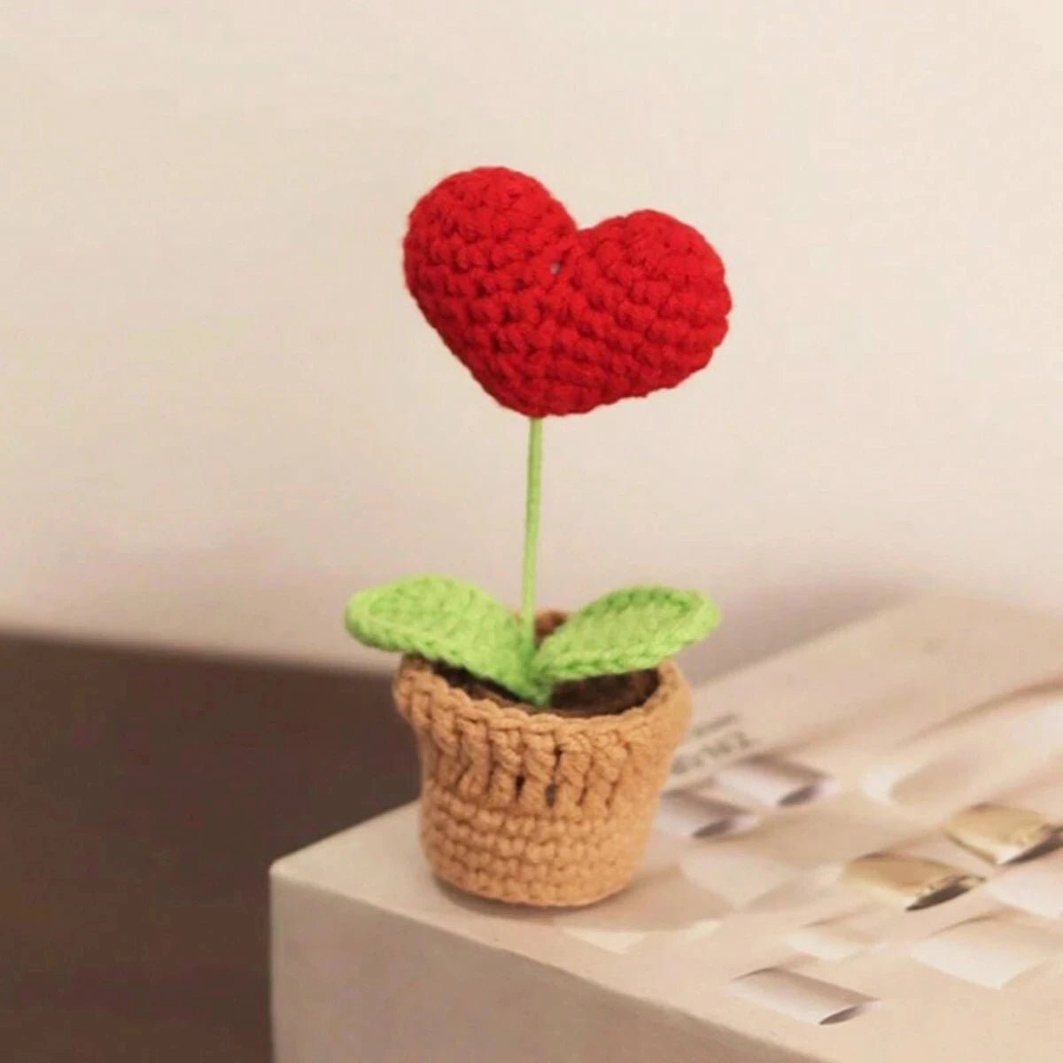 1/2/3/5Pcs Handmade Knitted Flower Pot Red Heart Shaped Knit Imitation