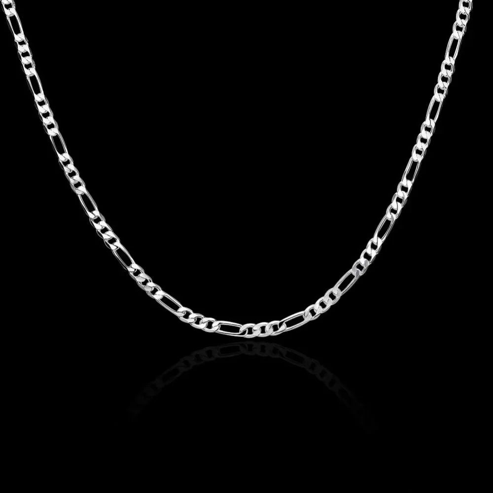 40-75cm 925 Silver 4mm Figaro Chain Necklace For Women Men Long