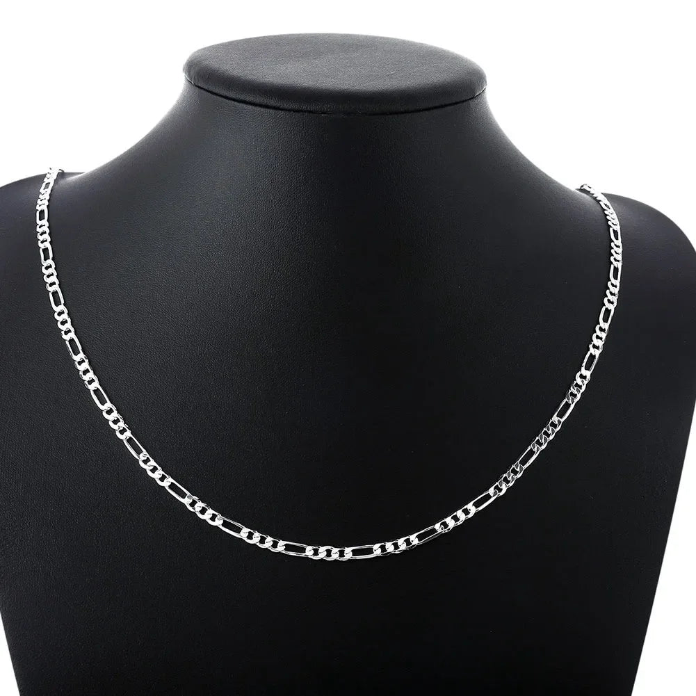 40-75cm 925 Silver 4mm Figaro Chain Necklace For Women Men Long