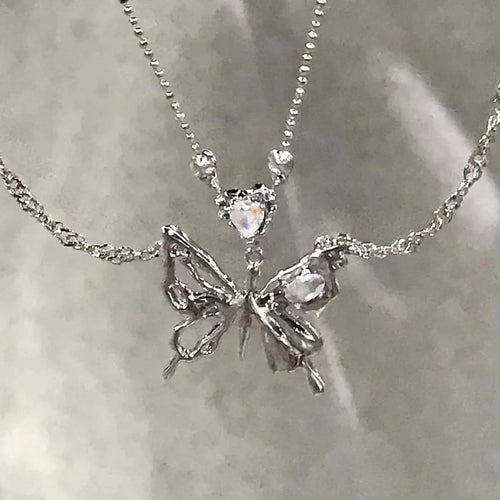 Y2K Purple Crystal Heart Pendant Necklace Women Sweet Cool Girl Punk