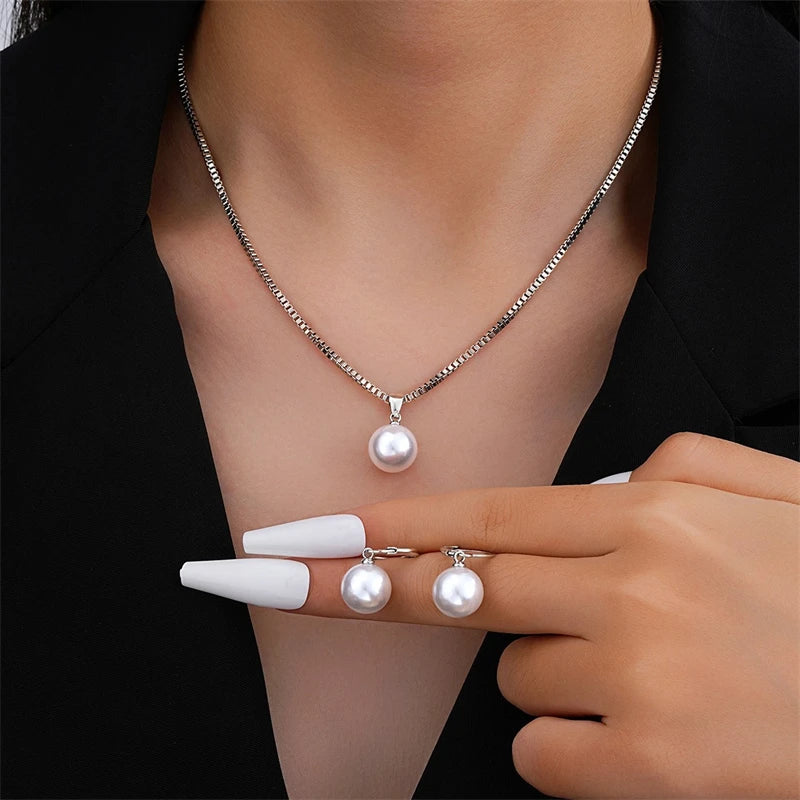 Fashion Elegant Imitation Pearl Pendant Jewelry Set for Women Vintage