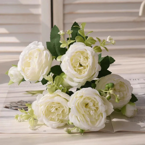 30cm Rose Pink Silk Bouquet Peony Artificial Flower 5 Big Head 4 Small
