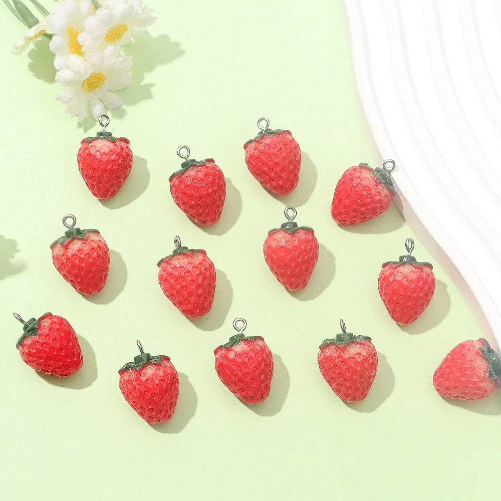 3/6/15pcs Multi-color Resin Strawberry Shaped Pendant, Can Be Used for