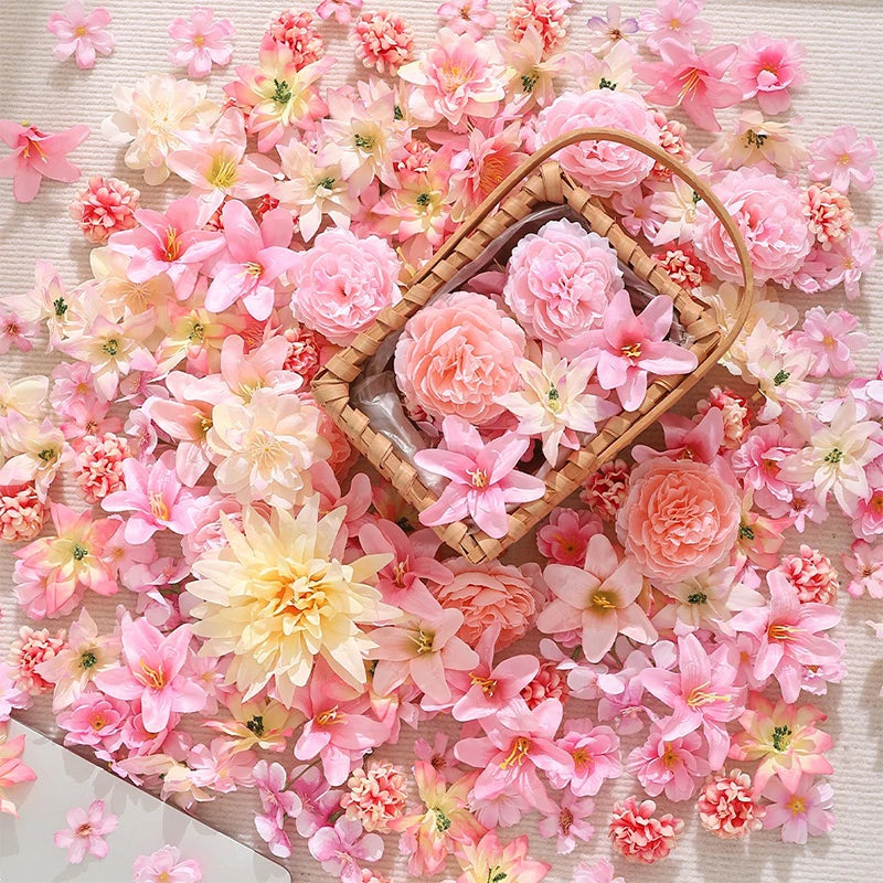 3-10cm Artificial Flower Head Mini Silk Artificial Rose Peony Daisy