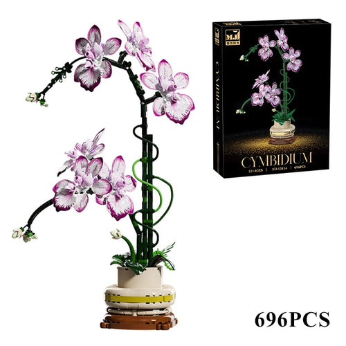 Creative Orchid Cymbidium Eternal Flowers Potted Plant Building Blocks