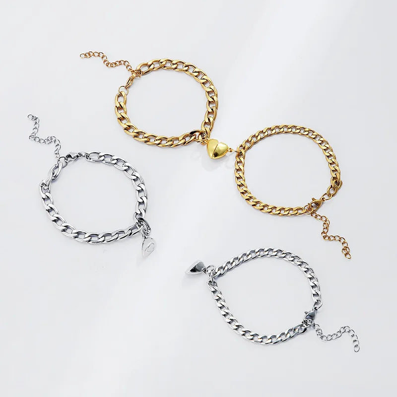 2Pcs/set Magnet Couple Bracelets Heart Attraction Bracelet Stainless