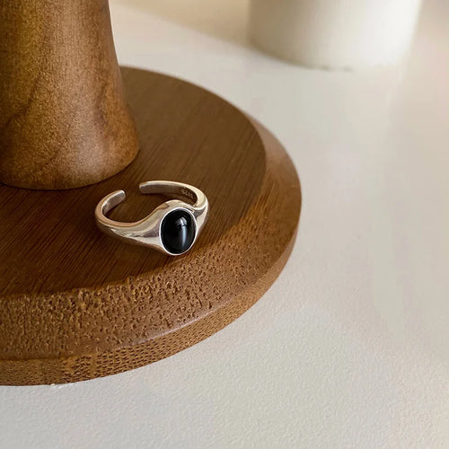 925 Sterling Silver plated Liquid Lava Hetian Jade Bamboo Ring for