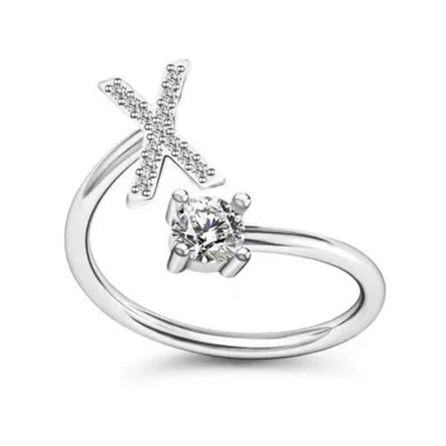 LATS Zircon Initial A-Z Letter Rings for Women Girl Adjustable Opening